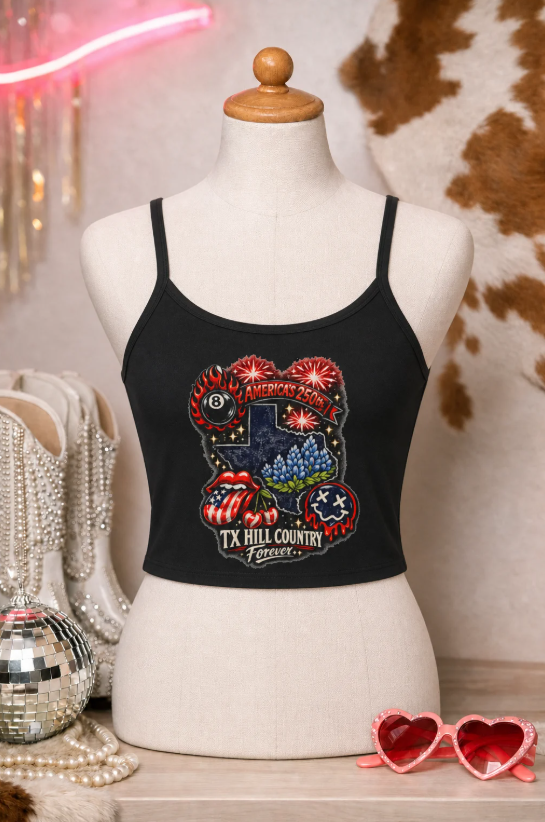 America's 250: TX Hill Country Forever  Spaghetti Strap Crop